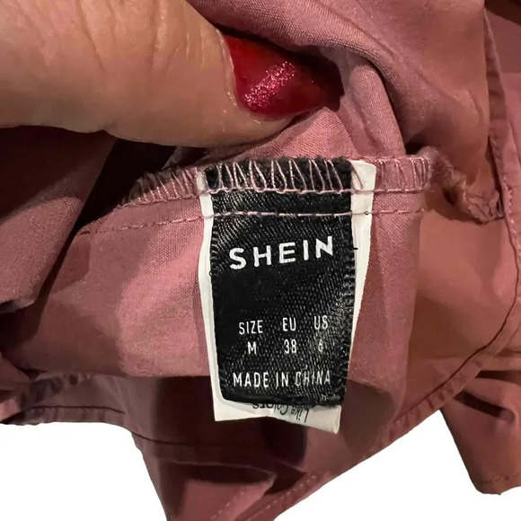 Shein Pink Long Sleeve V-Neck Ruffle Hem Peplum Blouse Size Medium - Picture 2 of 3